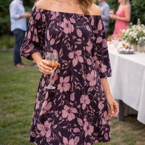 Dear Scarlett large flowy purple with floral pattern dress